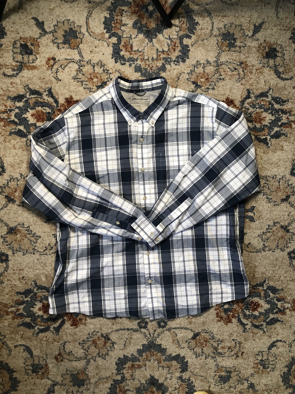Eddie Bauer Shirt Mens 3XL Blue White Plaid Button Down Classic Fit Long Sleeve